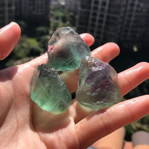 Set of 3 - Genuine Raw Glowing Green Flourite Crystals | Anahata Heart Chakra Activation | Cleanse, Purify, and Heal Past Heartbreaks