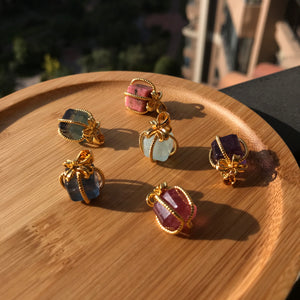 Cute Festive Present Birthstone Charms | 10mm Cubes Healing Gemstone Pendants | Genuine Amethyst, Aquamarine, Rainbow Fluorite, Rhodonite, Strawberry Quartz
