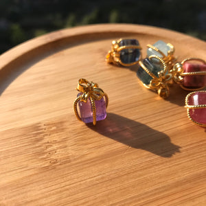 Cute Festive Present Birthstone Charms | 10mm Cubes Healing Gemstone Pendants | Genuine Amethyst, Aquamarine, Rainbow Fluorite, Rhodonite, Strawberry Quartz