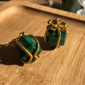 Cute Festive Presents - Taurus Birthstone Charms | 12mm Healing Gemstone Cube Pendants | Genuine Malachite for Heart Chakra Activation, Opens Anahata Energy Center