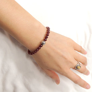 5.5mm Natural Non-treated Garnet Gemstones - Handmade Braided Bracelet with Adjustable Drawstrings, "Ping An" Protection Tibetan Silver Bead, Yoga, Chakra Meditation, Peace, Balance