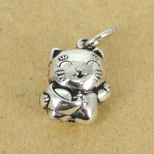 2 PCS Lucky Cat with Gold Nugget Pendants - S925 Sterling Silver WSP250CX2