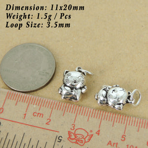 2 PCS Lucky Cat with Gold Nugget Pendants - S925 Sterling Silver WSP250CX2