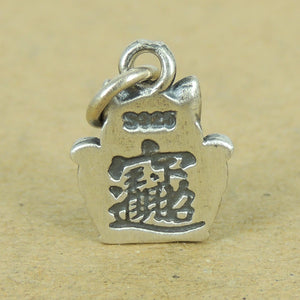Lucky Cat Maneki Neko Pendant Charm | Blessing Protection Attraction of Wealth Unique DIY Jewelry Parts | Genuine 925 Sterling Silver with 925 Stamp 福 招财进宝