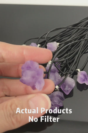 Gorgeous Purple Gradient | Natural Raw Amethyst Pendant Necklace | Hypoallergenic Alloy | Psychic Chakra Crystal for Third Eye Meditation | Healing Reiki Stones for Geopathic Stress and Balancing Mood Swings