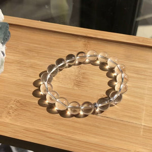 Clear Crystal Quartz Handmade Stretch Bracelet | 10mm Healing Gemstones | Amplifier Crystal for Revitalizing Crown Chakra | Genuine 925 Silver Beads