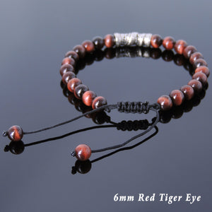 6mm Red Tiger Eye Adjustable Braided Gemstone Bracelet with S925 Sterling Silver Dragon Charm - Handmade by Gem & Silver BR784