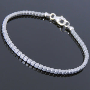 2mm Matte Cubed Hematite Healing Gemstone Bracelet with S925 Sterling Silver Spacer Beads & Clasp - Handmade by Gem & Silver BR716