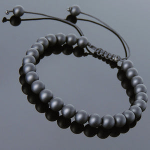 6mm Matte Black Onyx Adjustable Braided Gemstone Bracelet - Handmade by Gem & Silver BR811