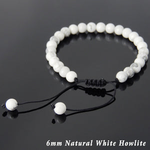 6mm White Howlite Adjustable Braided Gemstone Bracelet - Handmade by Gem & Silver BR812