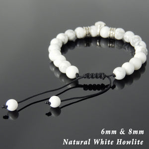 8mm White Howlite Healing Gemstone Bracelet with S925 Sterling Silver Protection Skull Charm & Celtic Spacers - Handmade by Gem & Silver BR814