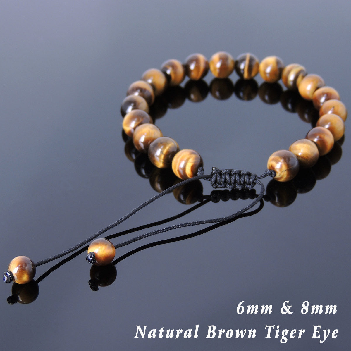 Brown Tiger Eye Adjustable Braided Gemstone Bracelet - Handmade by Gem & Silver BR817