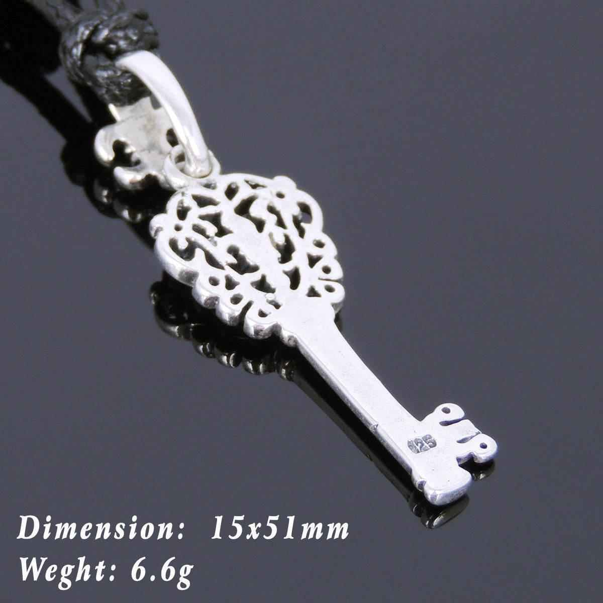 Adjustable Wax Rope Necklace with S925 Sterling Silver Fleur de Lis Coat of Arms Key Pendant - Handmade by Gem & Silver NK121