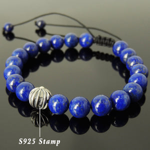 Lapis Lazuli Adjustable Braided Bracelet with S925 Sterling Silver Round Celtic Cross Bead - Handmade by Gem & Silver BR862