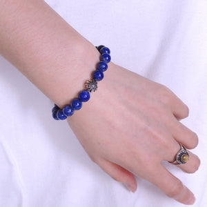 Lapis Lazuli Adjustable Braided Bracelet with S925 Sterling Silver Round Celtic Cross Bead - Handmade by Gem & Silver BR862