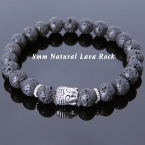 Lava Rock Healing Stone Bracelet with Tibetan Silver Sakyamuni Buddha & Spacers - Handmade by Gem & Silver TSB149