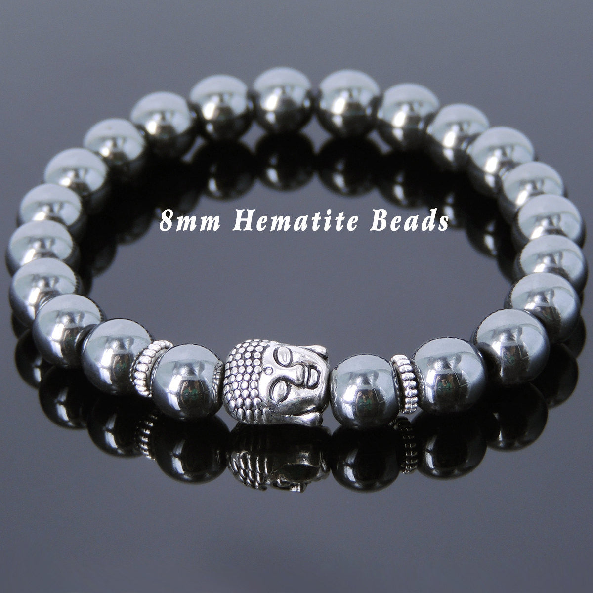 Hematite Healing Gemstone Bracelet with Tibetan Silver Sakyamuni Buddha & Spacers - Handmade by Gem & Silver TSB164