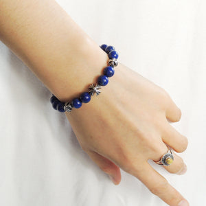 Lapis Lazuli Adjustable Braided Bracelet with S925 Sterling Silver Holy Trinity Cross Beads - Handmade by Gem & Silver BR849