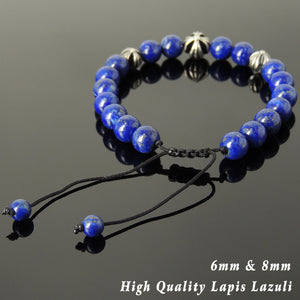 Lapis Lazuli Adjustable Braided Bracelet with S925 Sterling Silver Holy Trinity Cross Beads - Handmade by Gem & Silver BR849