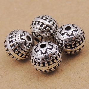 4 PCS Vintage Nepalese Round 7.5mm Beads - S925 Sterling Silver WSP001X4