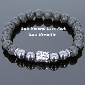 Hematite & Lava Rock Healing Gemstone Bracelet with Tibetan Silver Sakyamuni Buddha & Spacers - Handmade by Gem & Silver TSB179