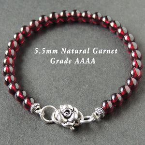 5.5mm Grade AAA Garnet Healing Gemstone Bracelet with S925 Sterling Silver Spacers & Rose Clasp - Handmade by Gem & Silver BR734