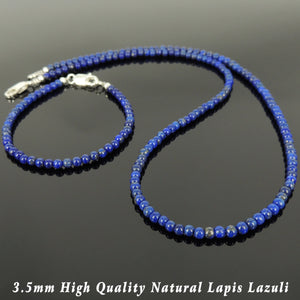 3.2mm Lapis Lazuli Healing Gemstone Bracelet & Necklace Set with S925 Sterling Silver Spacer Beads & Clasp NK138_BR508