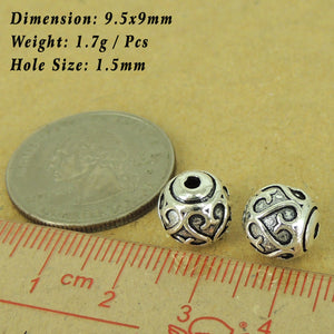 2 PCS Vintage Romantic Heart Pattern Beads - S925 Sterling Silver WSP449X2