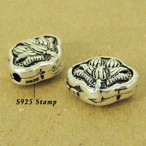2 PCS Double-Sided Vintage Lotus Beads - S925 Sterling Silver WSP455X2