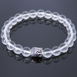 White Crystal Quartz Healing Gemstone Bracelet with Tibetan Silver Sakyamuni Buddha & Spacers - Handmade by Gem & Silver TSB196