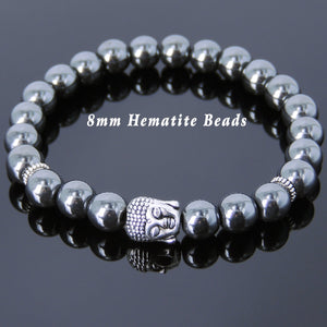 Hematite Healing Gemstone Bracelet with Tibetan Silver Sakyamuni Buddha & Spacers - Handmade by Gem & Silver TSB195