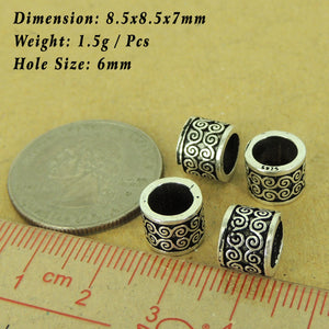 4 PCS Wave Pattern Barrel Charms - S925 Sterling Silver WSP466X4