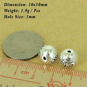 2 PCS Round 10mm OM Meditation Emblem Beads - S925 Sterling Silver WSP469X2