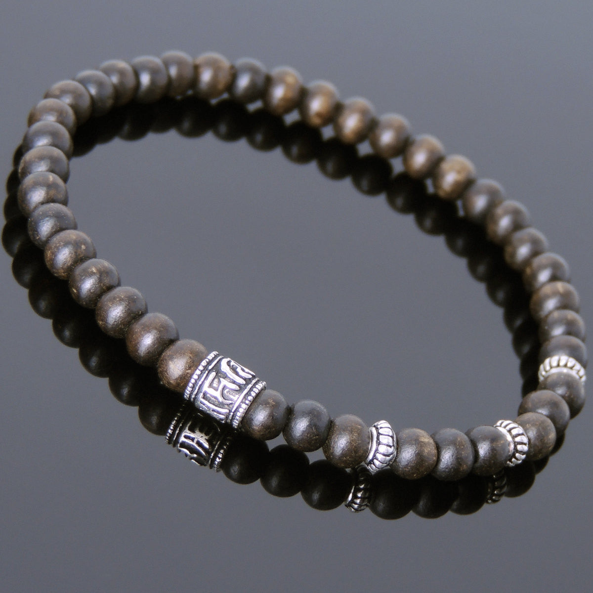 5mm Agarwood Mala Healing Bracelet with S925 Sterling Silver OM Bead & Spacers - Handmade by Gem & Silver BR218