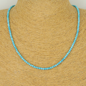 3mm Enhanced Turquoise Healing Gemstone Necklace with S925 Sterling Silver Seamless Beads & Clasp - Handmade by Gem & Silver NK143