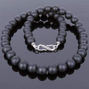 Matte Black Onyx Healing Gemstone Necklace with S925 Sterling Silver Spacers & S-Hook Clasp - Handmade by Gem & Silver NK147