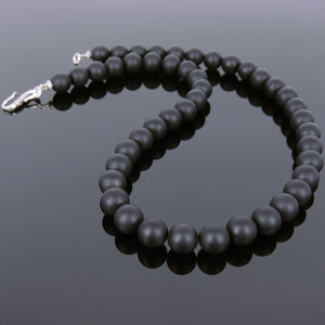 Matte Black Onyx Healing Gemstone Necklace with S925 Sterling Silver Spacers & S-Hook Clasp - Handmade by Gem & Silver NK147