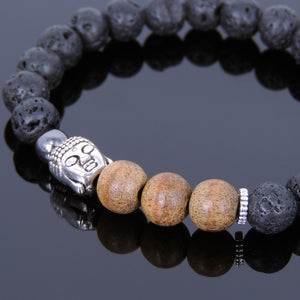 Agarwood, Lava Rock, & Hematite Healing Meditation Bracelet with Tibetan Silver Sakyamuni Buddha & Spacers - Handmade by Gem & Silver TSB212