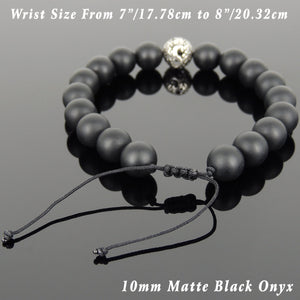 Matte black onyx semi precious gemstones, Elegant carved dragon bead, Handmade adjustable bracelet, Symbol of protection, courage, tranquility, strength, love, spirituality, Gemstone jewelry for All Genders, Prayer, Healing, Yoga, Use with Chakra Meditation to increase your energy flow – durable black cords, adjustable braided drawstring, sterling silver S925, includes FREE Jewelry Bag, Sterling Silver Jewelry Cleaning Cloth