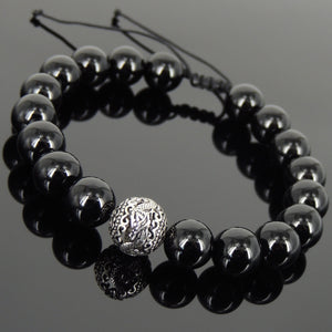 Bright and Glossy Black Onxy semiprecious gemstones, Elegant carved dragon bead, Handmade adjustable bracelet, Symbol of protection, courage, tranquility, strength, love, spirituality, Gemstone jewelry for All Genders, Prayer, Healing, Yoga, Use with Chakra Meditation to increase your energy flow – durable black cords, adjustable braided drawstring, sterling silver S925, includes FREE Jewelry Bag, Sterling Silver Jewelry Cleaning Cloth