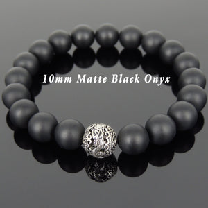 10mm Matte Black Onyx Healing Gemstone Bracelet with S925 Sterling Silver Dragon Protection Bead - Handmade by Gem & Silver BR924