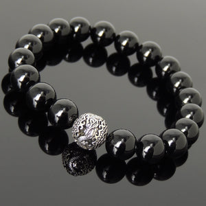 Black Onyx Healing Gemstone Bracelet with S925 Sterling Silver Dragon Bead - Handmade by Gem & Silver BR933
