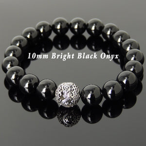 Black Onyx Healing Gemstone Bracelet with S925 Sterling Silver Dragon Bead - Handmade by Gem & Silver BR933