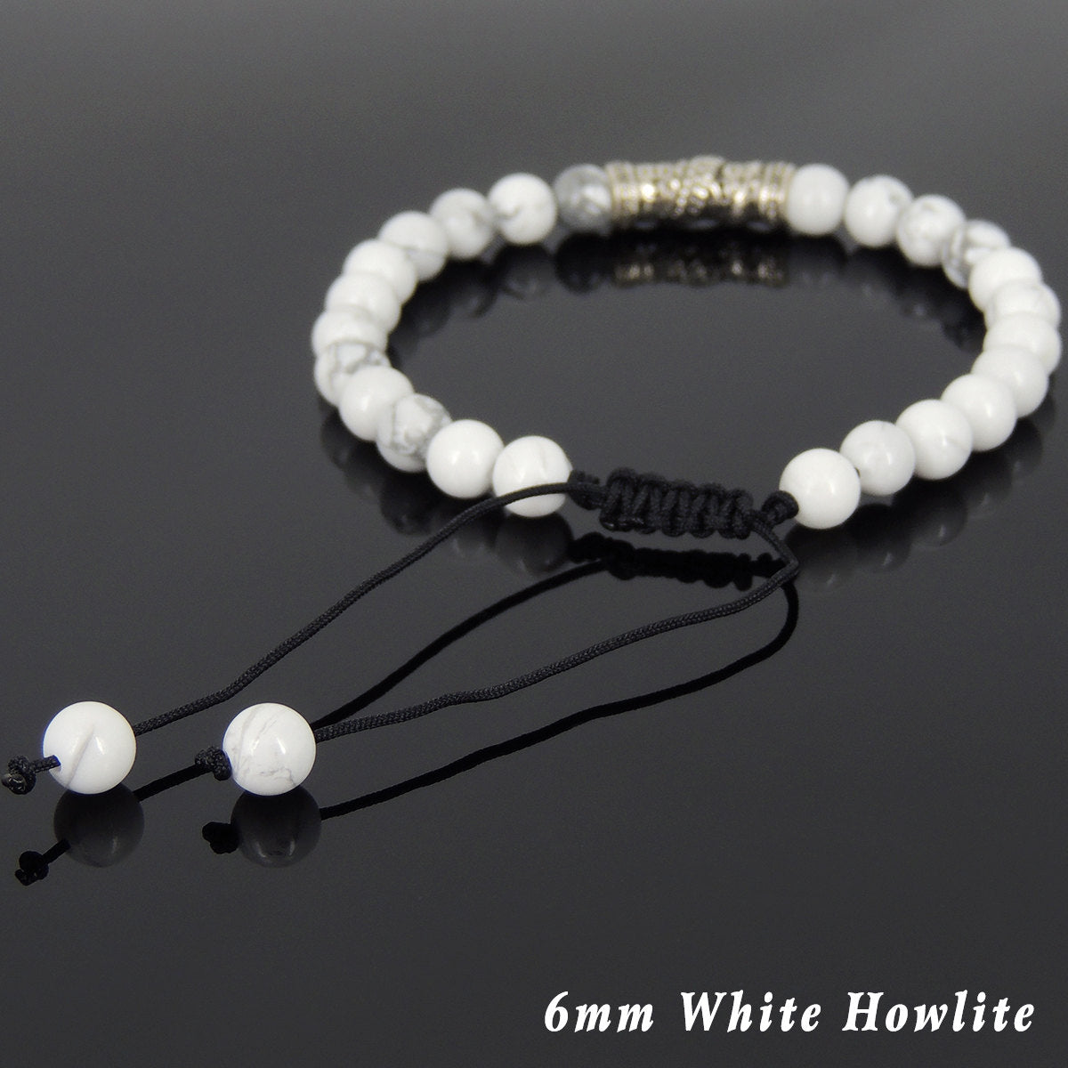 6mm White Howlite Adjustable Braided Gemstone Bracelet with S925 Sterling Silver Dragon Charm - Handmade by Gem & Silver BR791