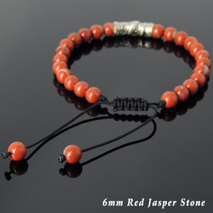 6mm Red Jasper Adjustable Braided Stone Bracelet with S925 Sterling Silver Dragon Charm - Handmade by Gem & Silver BR790