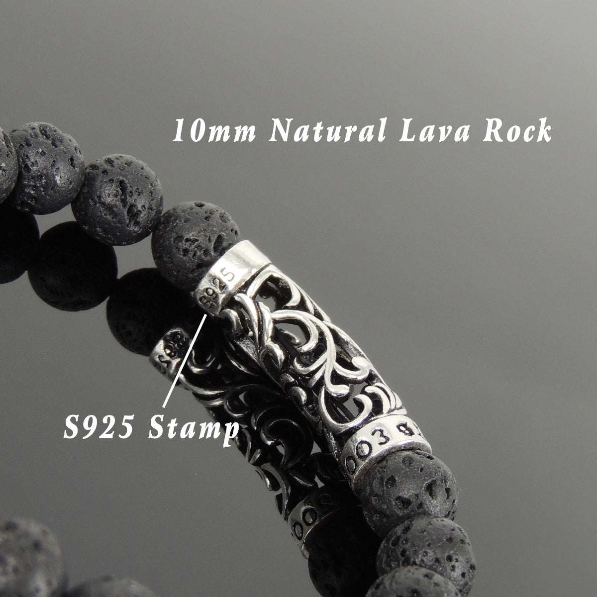 10mm Lava Rock Healing Stone Bracelet with S925 Sterling Silver Celtic Charm - Handmade by Gem & Silver BR945