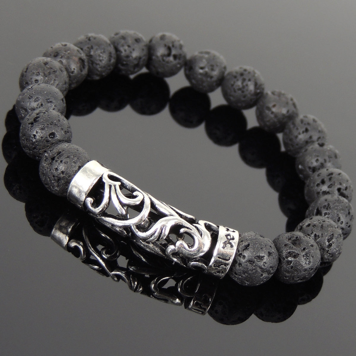 10mm Lava Rock Healing Stone Bracelet with S925 Sterling Silver Celtic Charm - Handmade by Gem & Silver BR945