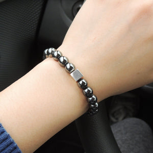 Hematite Gemstone Adjustable Braided Bracelet with S925 Sterling Silver Cube Bead - Handmade by Gem & Silver BR806
