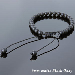 6mm Matte Black Onyx Adjustable Braided Gemstone Bracelet - Handmade by Gem & Silver BR811
