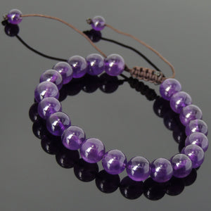 Amethyst Adjustable Braided Gemstone Bracelet - Handmade by Gem & Silver BR813